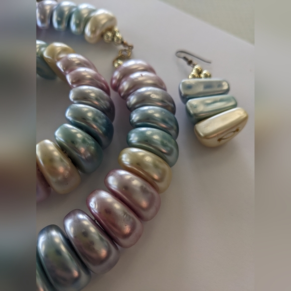 RARE! EVC 80's PLASTIC CHUNKY METALLIC PASTEL JEWELRY SET - Picture 5 of 12